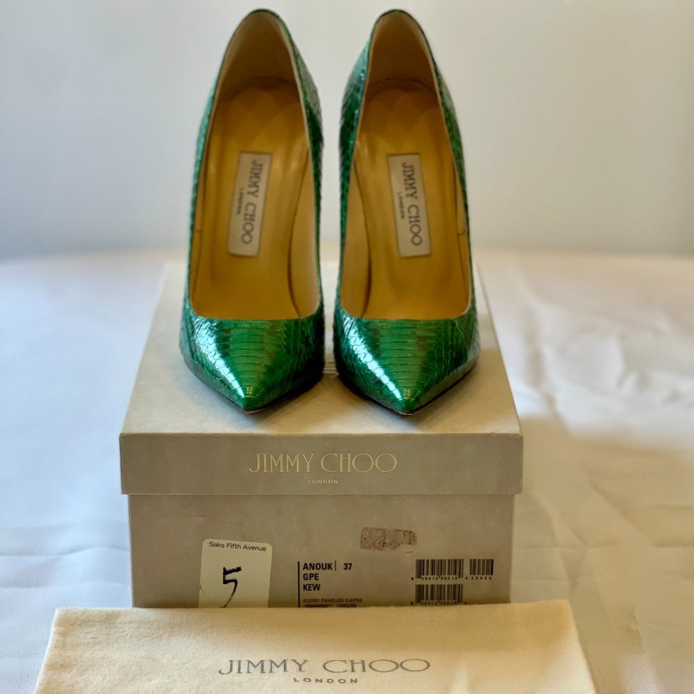 Jimmy Choo Green Python Embossed Leather Stiletto… - image 1